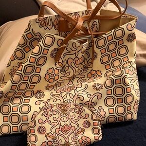 Floral Patterned Tory Burch Tote Bag with Matching Pouch